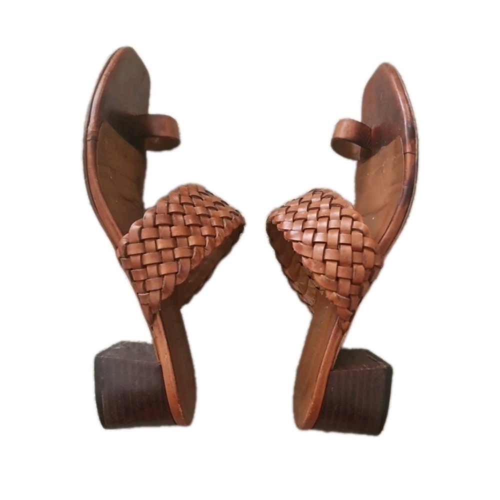 Loeffler Randall Brown Braided Leather Block Heel Chic & Timeless Sandal 7 - Picture 8 of 14